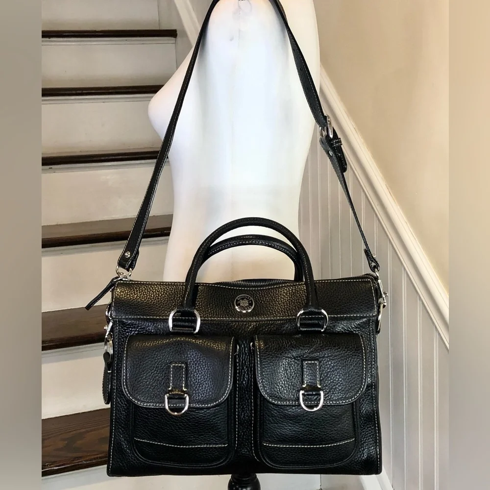 MDOONEY BOURKE Black Tumbled Leather Laptop Briefcase Work Bag w/ Shoulder Strap
